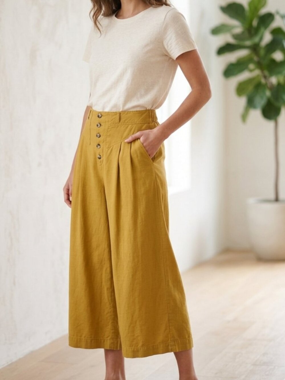 Anthropologie High-Waist Button-Fly Wide Leg Culotte Pants Size M - Picture 1 of 14